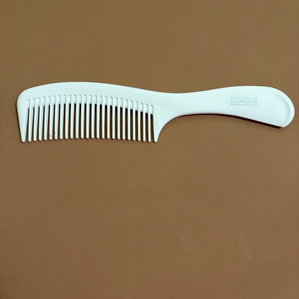 Clinique Hair Comb White Wide Tooth Plastic With Handle Detangling 9 inch VTG